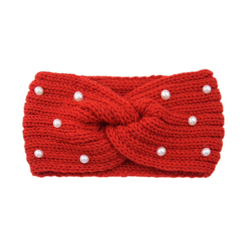 Pearl Dotted Knit Twist Headband - 04Red