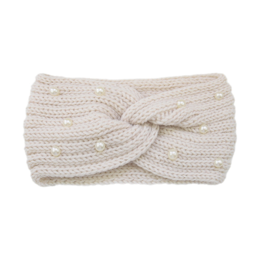 Pearl Dotted Knit Twist Headband - 05Beige