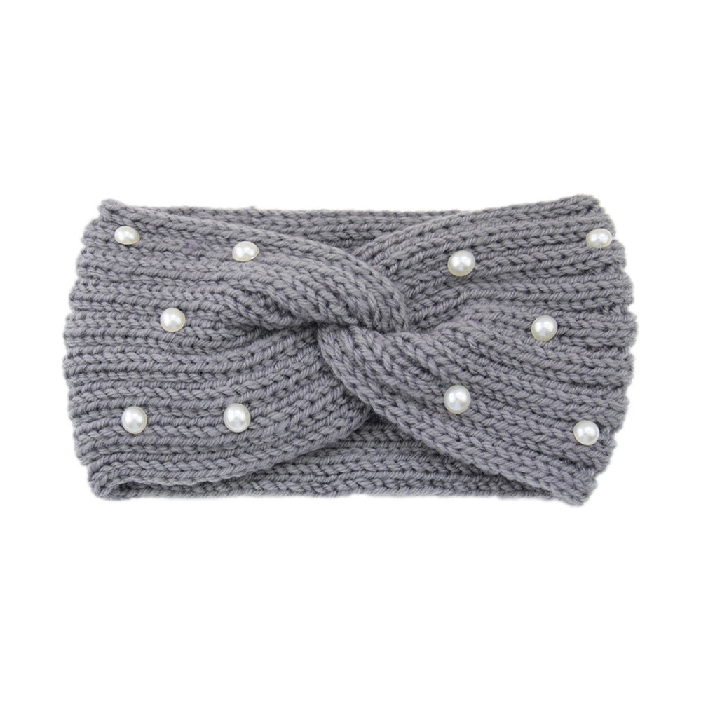 Pearl Dotted Knit Twist Headband - 09MidiGrey