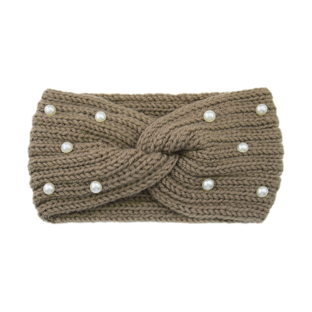 Pearl Dotted Knit Twist Headband - 10Taupe