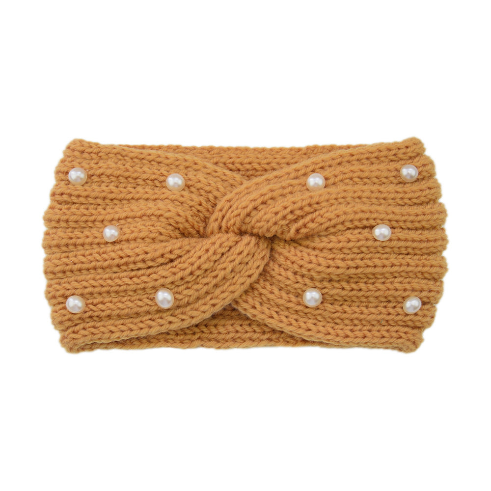 Pearl Dotted Knit Twist Headband - 11Turmeric