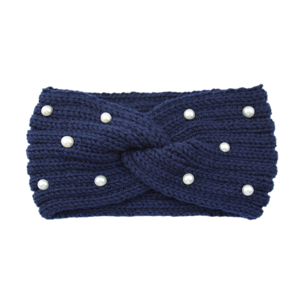 Pearl Dotted Knit Twist Headband - 12navy