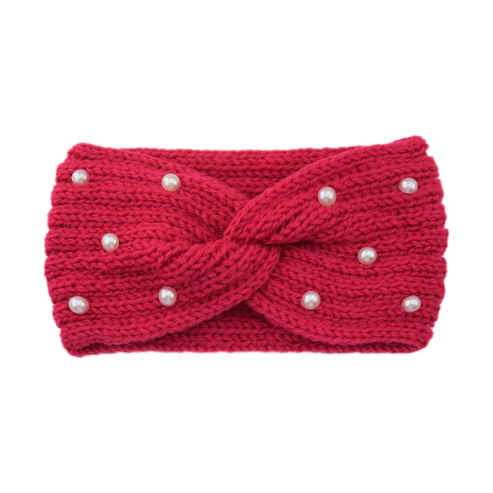 Pearl Dotted Knit Twist Headband - 13fuchsia