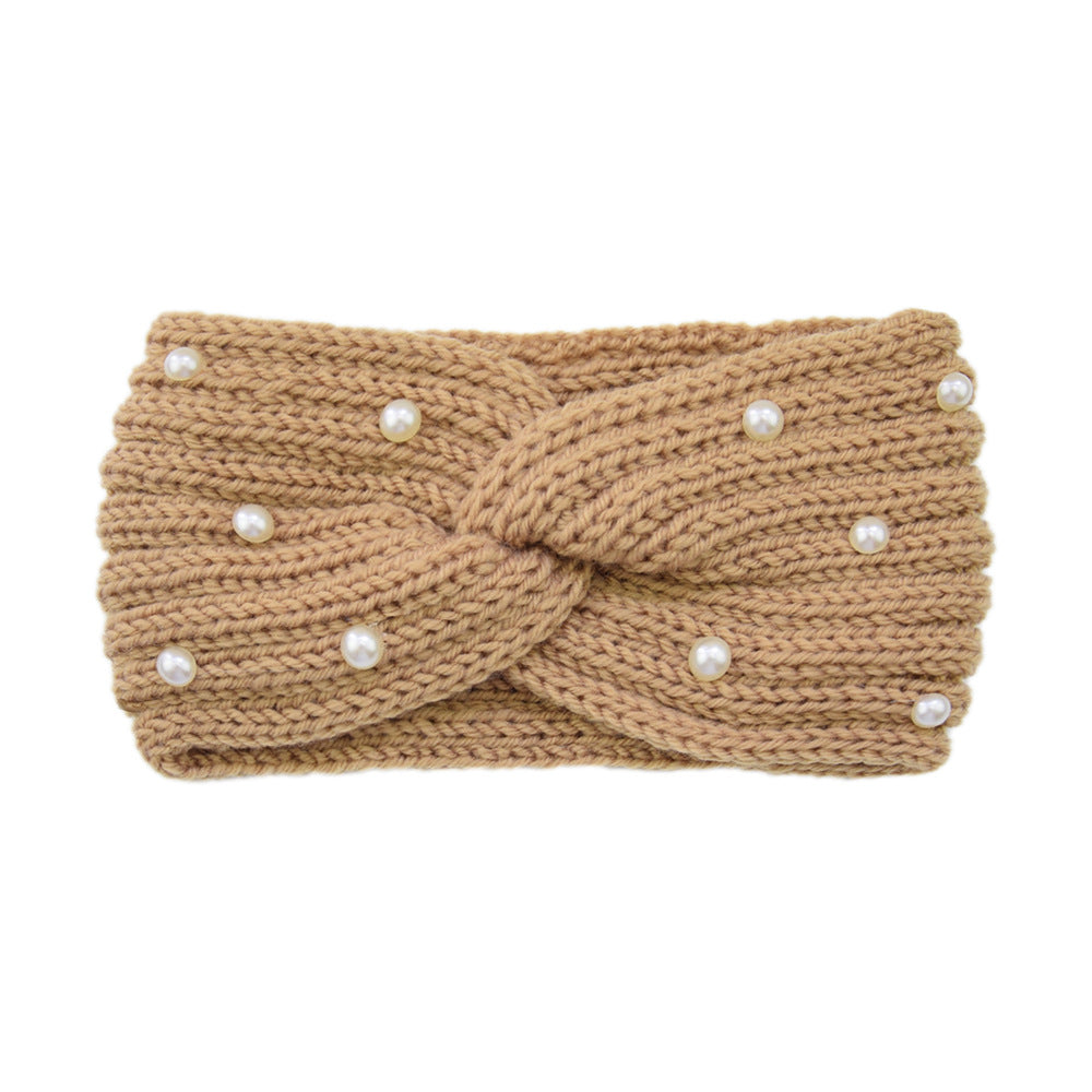 Pearl Dotted Knit Twist Headband - 14Camel