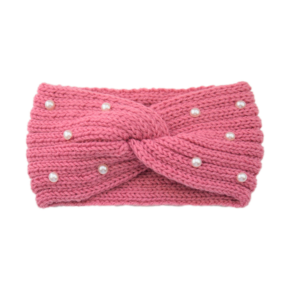 Pearl Dotted Knit Twist Headband - 15Peach