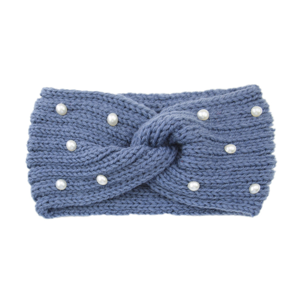 Pearl Dotted Knit Twist Headband - 17MistBlue