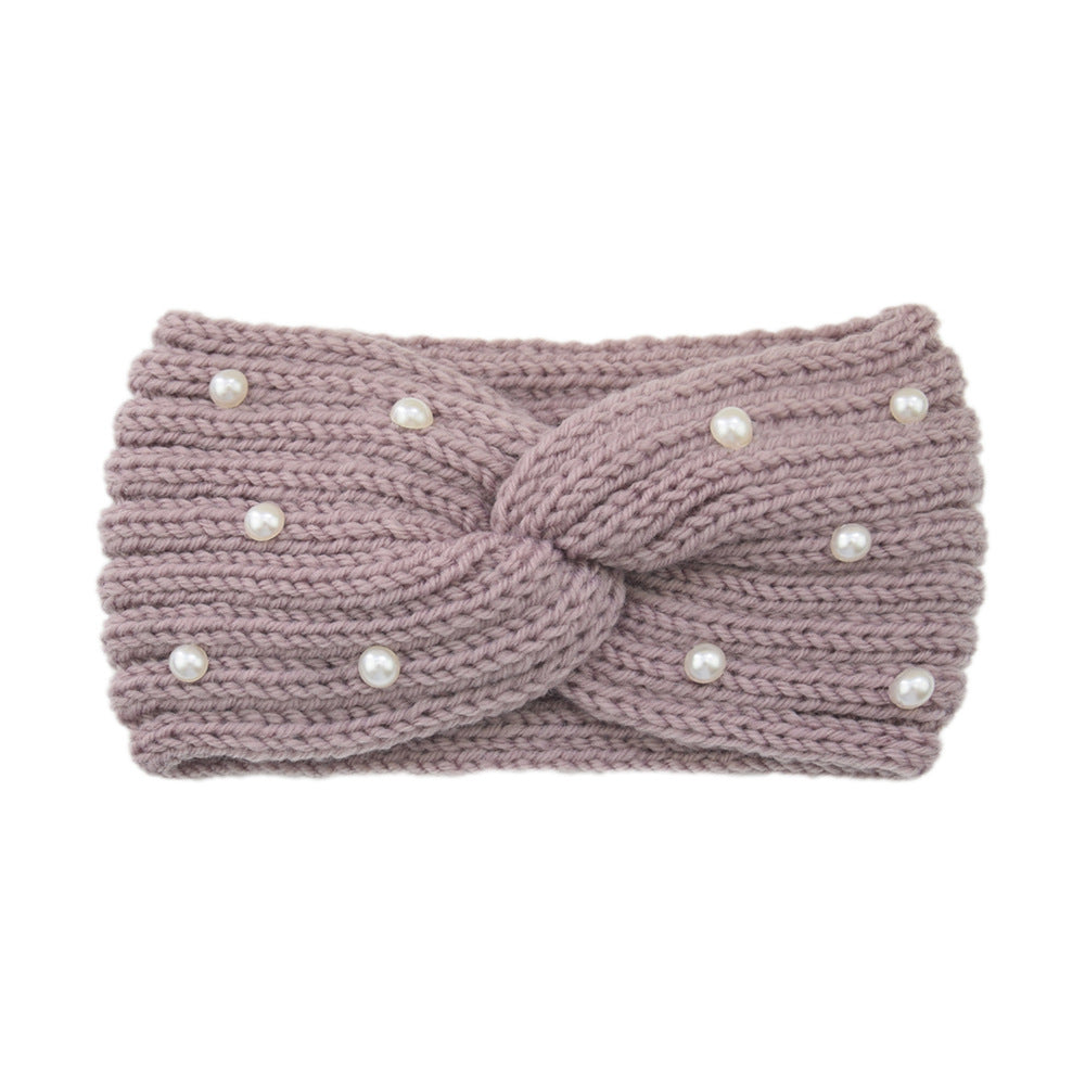 Pearl Dotted Knit Twist Headband - 20rosewood