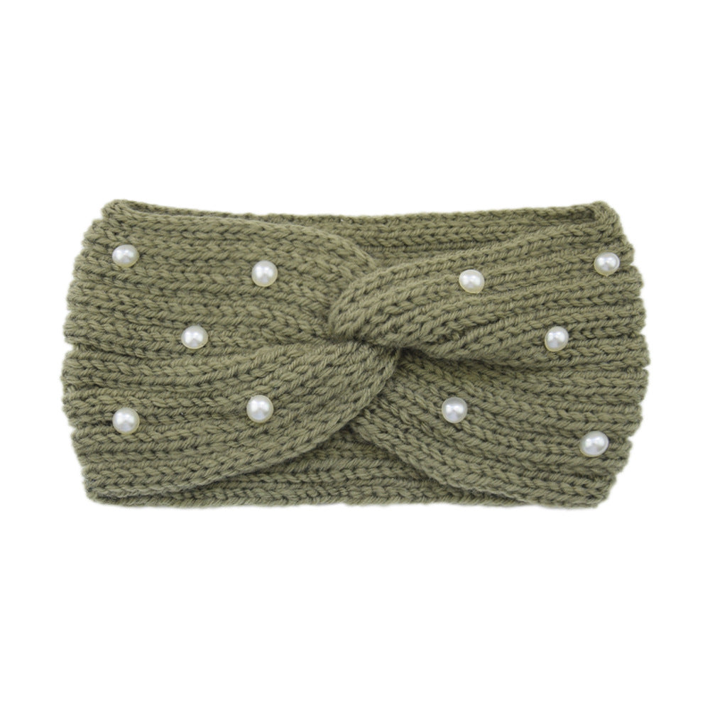 Pearl Dotted Knit Twist Headband - 21Green