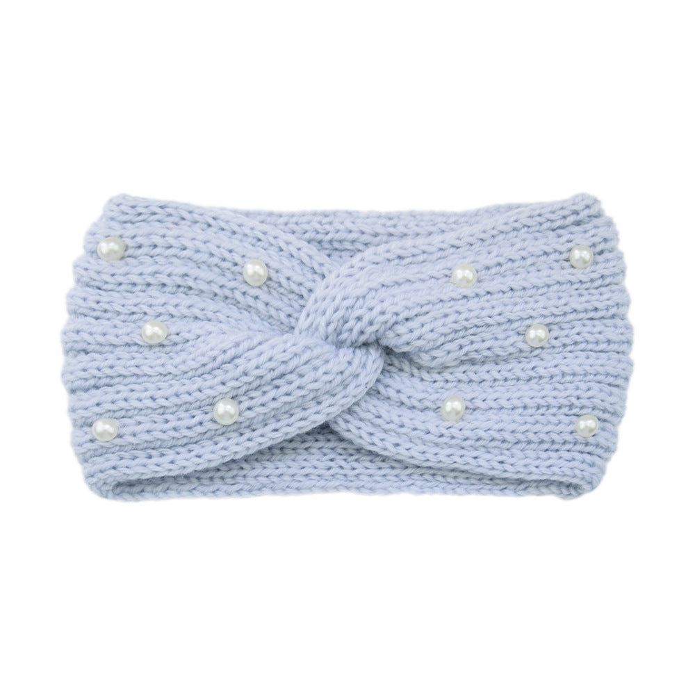 Pearl Dotted Knit Twist Headband - 22LightGrey