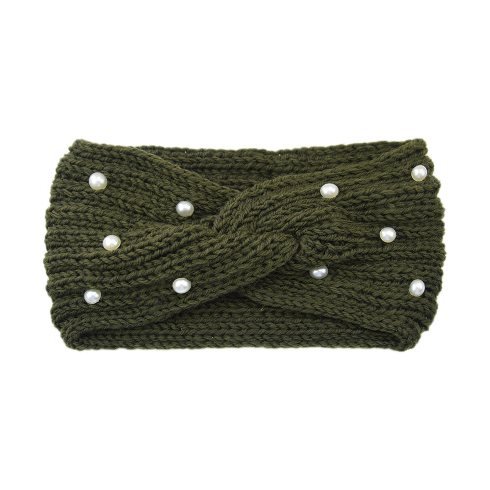 Pearl Dotted Knit Twist Headband - 23Olive