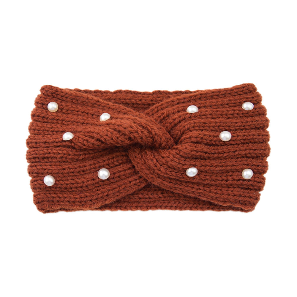 Pearl Dotted Knit Twist Headband - 24Rust