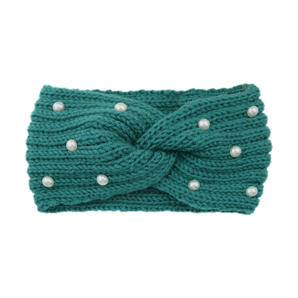 Pearl Dotted Knit Twist Headband - 25Teal