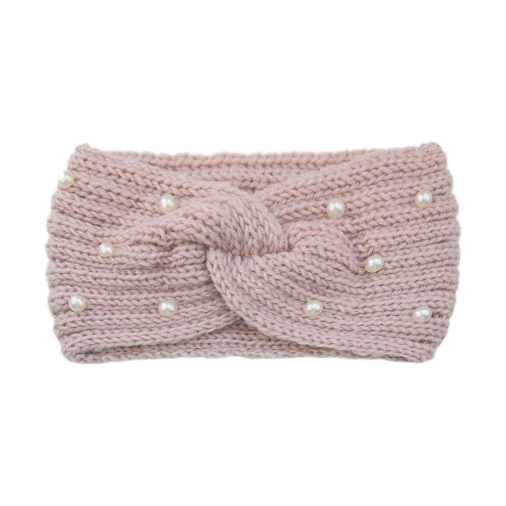 Pearl Dotted Knit Twist Headband - 27LightPink