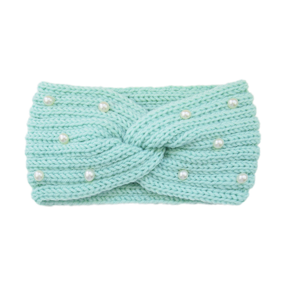 Pearl Dotted Knit Twist Headband - 28mint