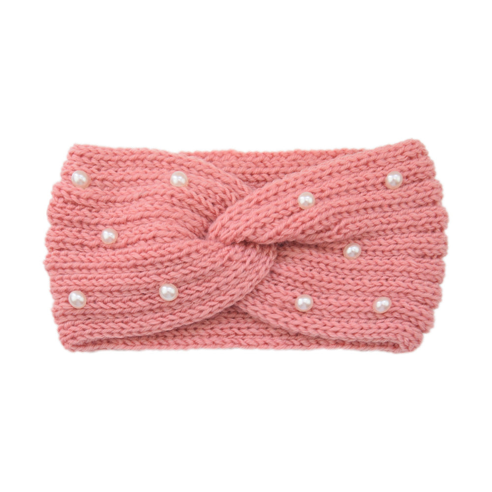 Pearl Dotted Knit Twist Headband - 29salmon