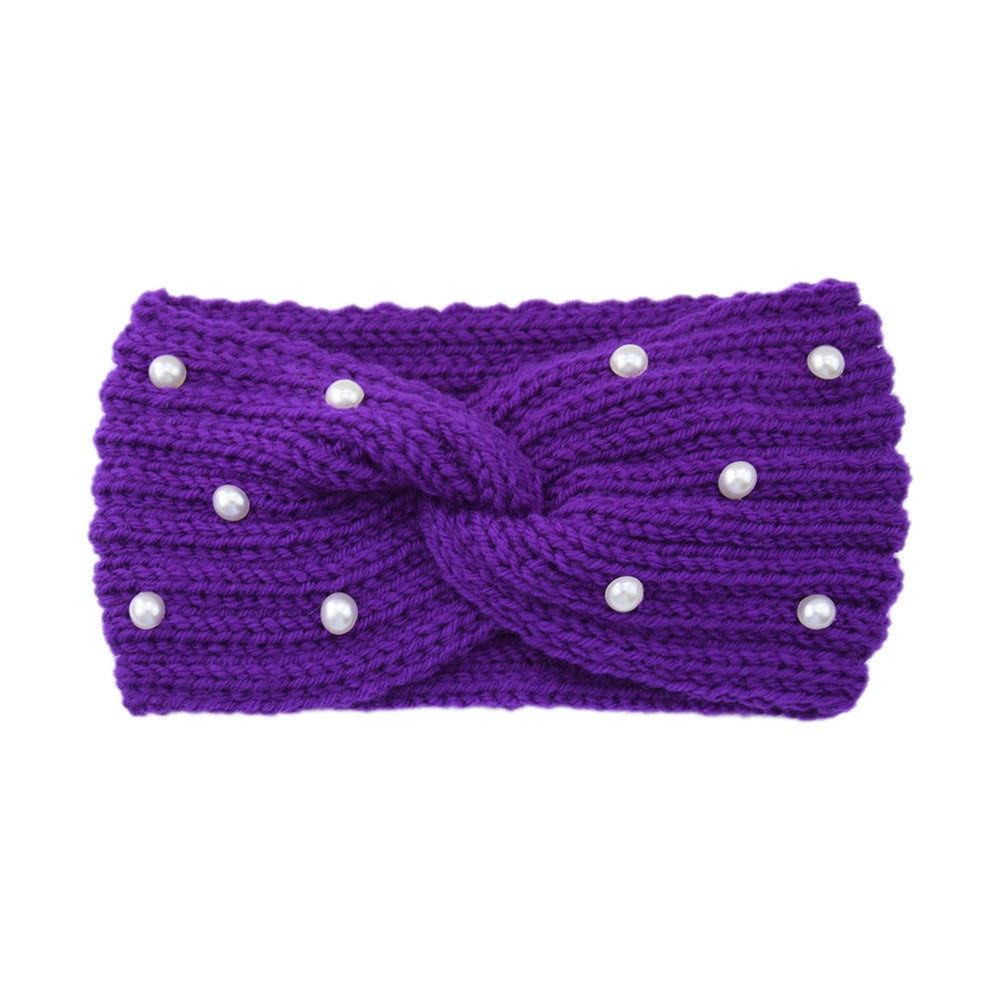 Pearl Dotted Knit Twist Headband - 35Purple