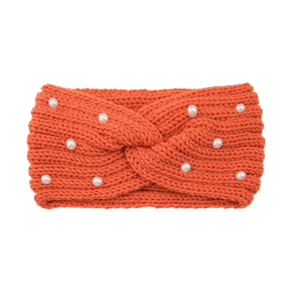 Pearl Dotted Knit Twist Headband - 36Orange