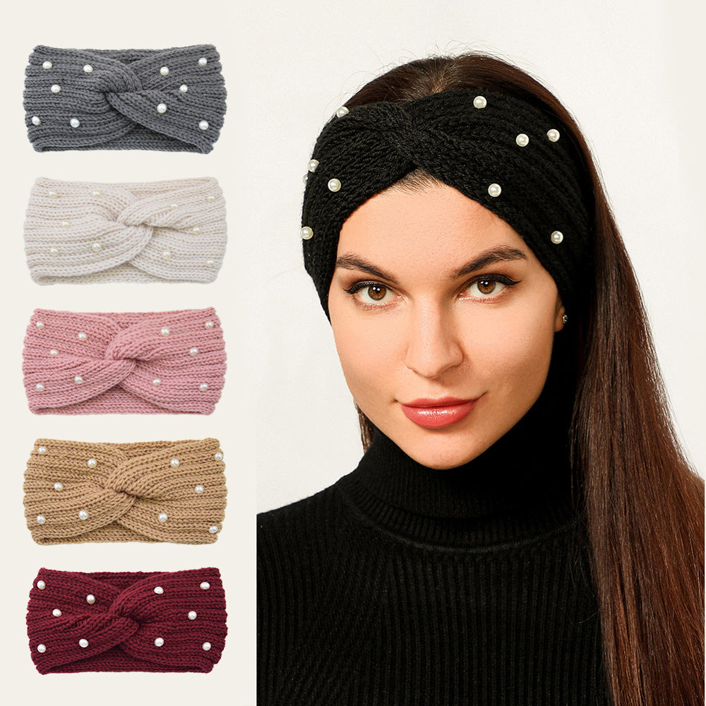 Pearl Dotted Knit Twist Headband