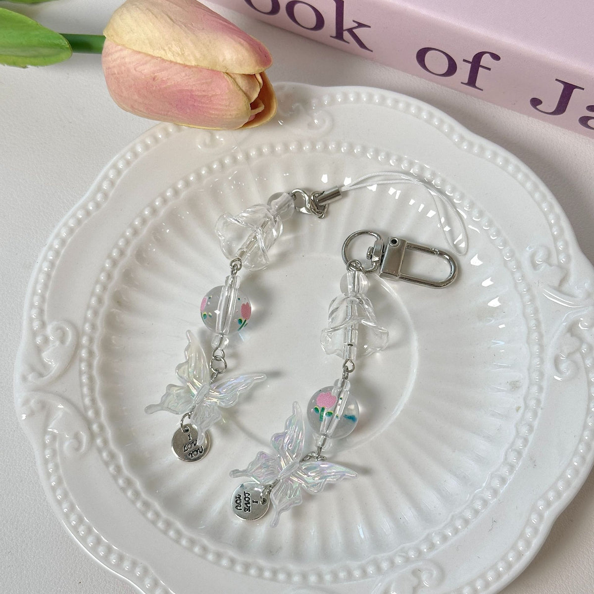 Butterfly Bead Phone Charm Keychain