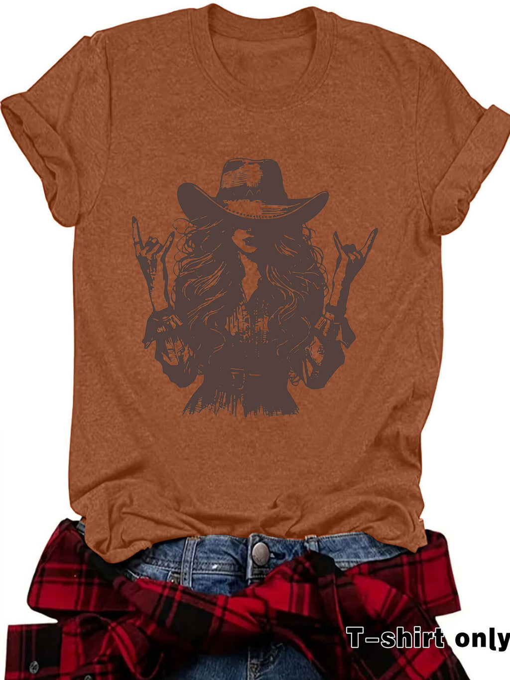 Rodeo Cowgirl Graphic Short Sleeve T-Shirt - Brown
