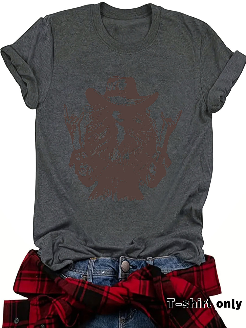 Rodeo Cowgirl Graphic Short Sleeve T-Shirt - DarkGrey