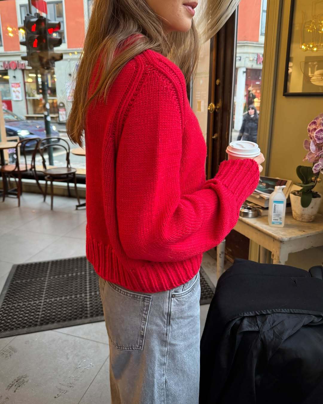 Cozy Drop Shoulder Crewneck Knit Sweater - Red - 2