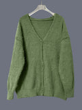Fuzzy Oversized V-Neck Drop Shoulder Cardigan - Green