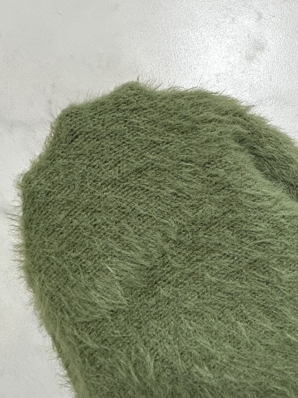 Fuzzy Oversized V-Neck Drop Shoulder Cardigan - Green - 2