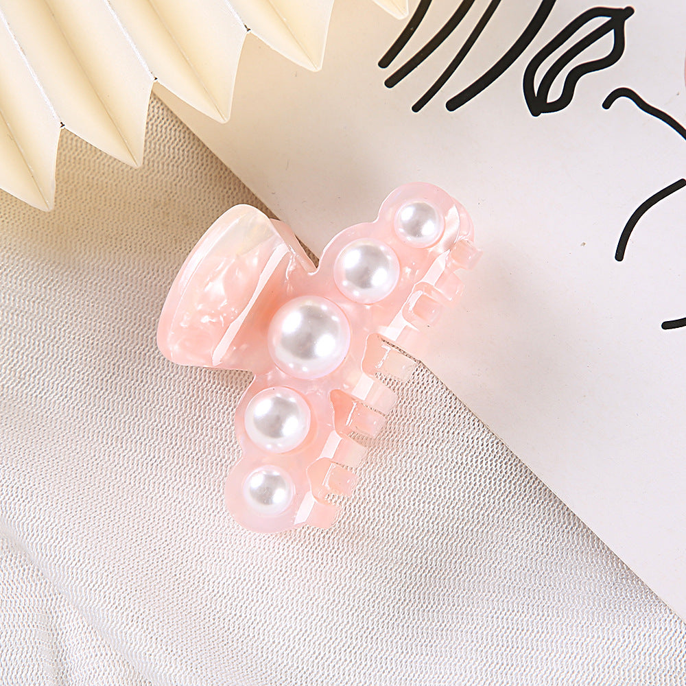 Pearl Trim Acetate Hair Claw Clip - Pink_S