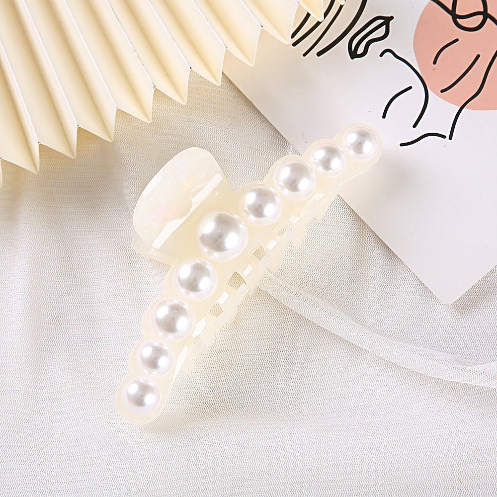 Pearl Trim Acetate Hair Claw Clip - White_L