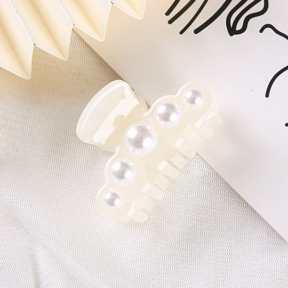 Pearl Trim Acetate Hair Claw Clip - White_S