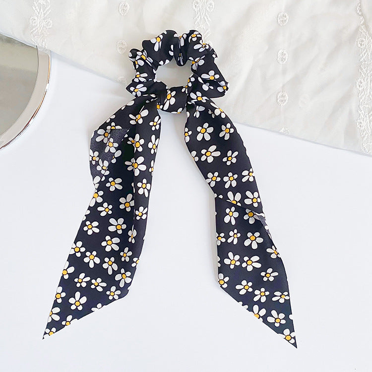 Ditsy Floral Scarf Tie Hair Band - Black