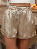 Metallic Paperbag Waist Roll Cuff Shorts - gold