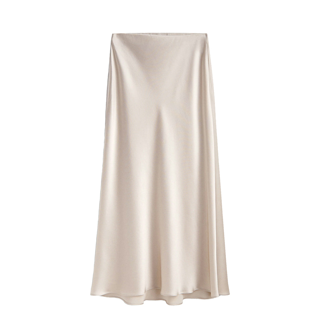 Side Slit Satin Slip Maxi Skirt - Beige