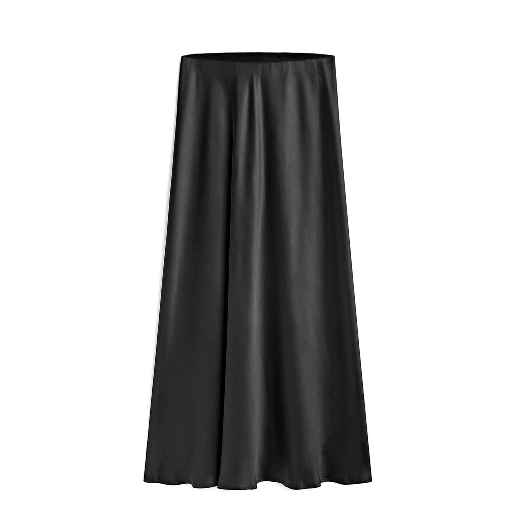 Side Slit Satin Slip Maxi Skirt - Black