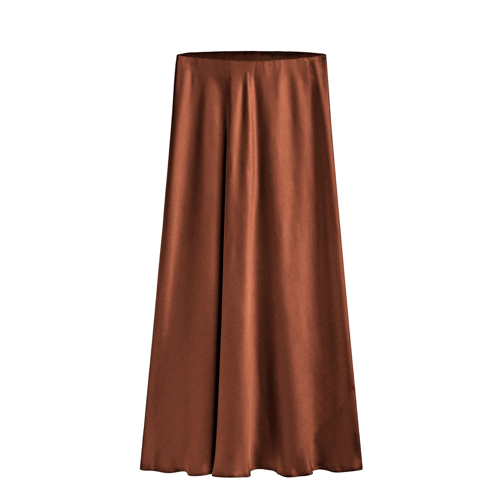Side Slit Satin Slip Maxi Skirt - Brown