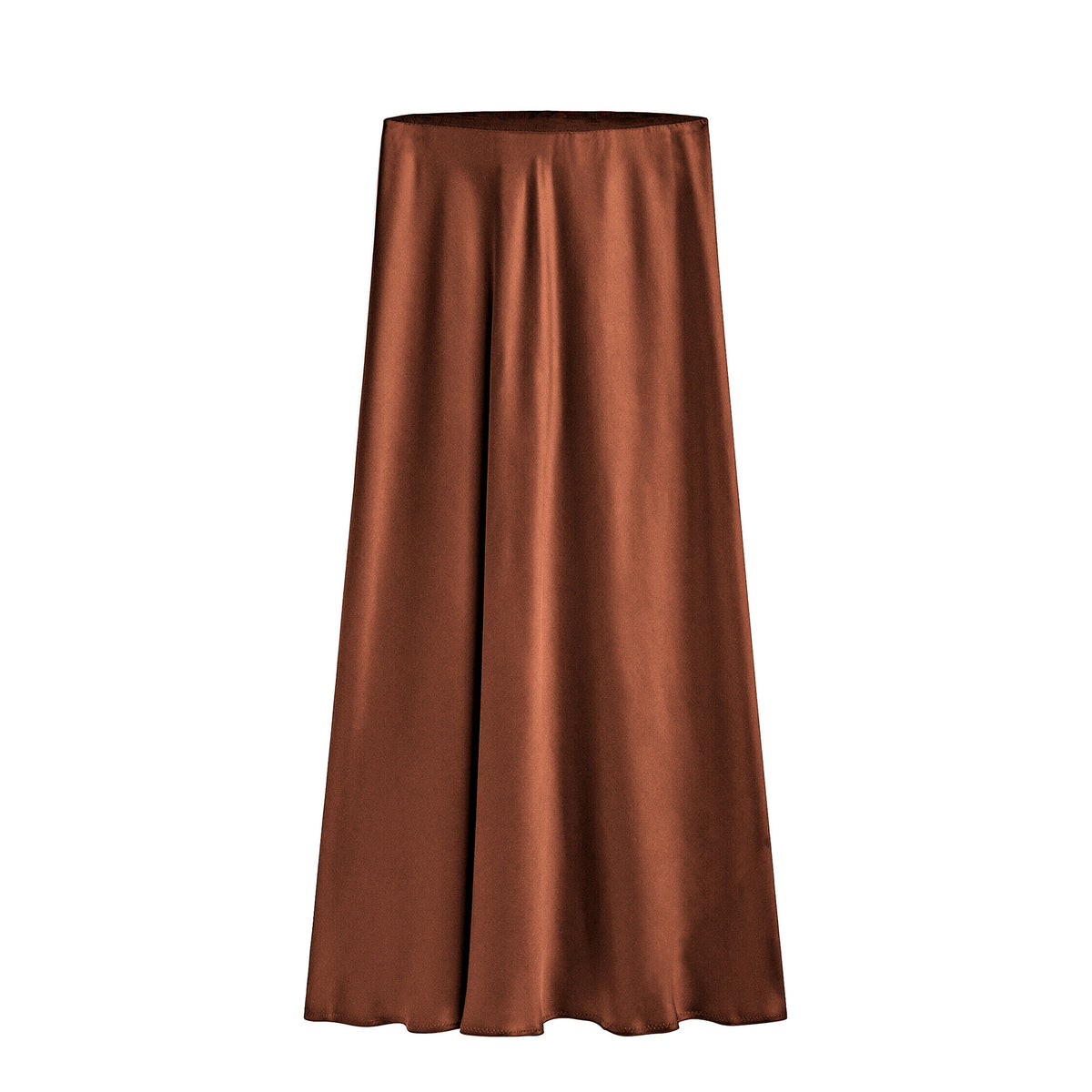 Side Slit Satin Slip Maxi Skirt - Brown