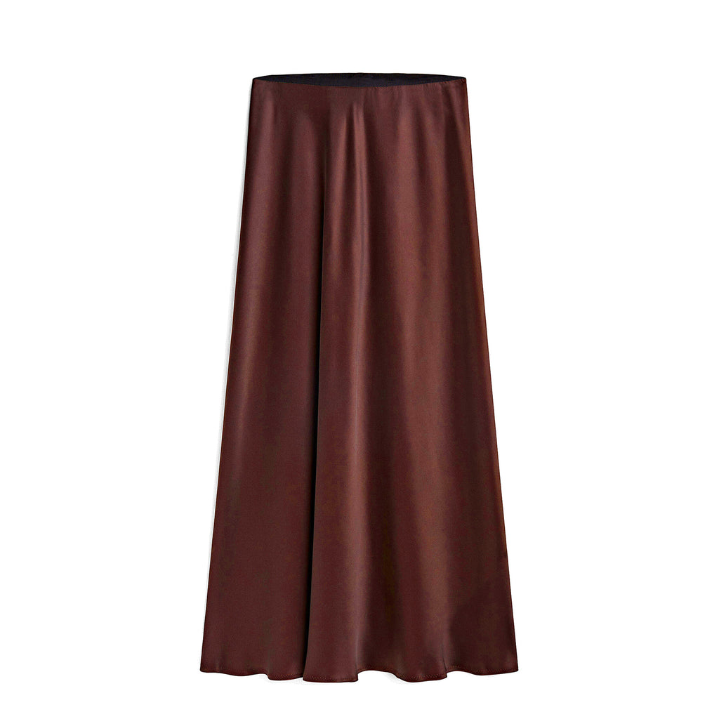 Side Slit Satin Slip Maxi Skirt - Darkbrown