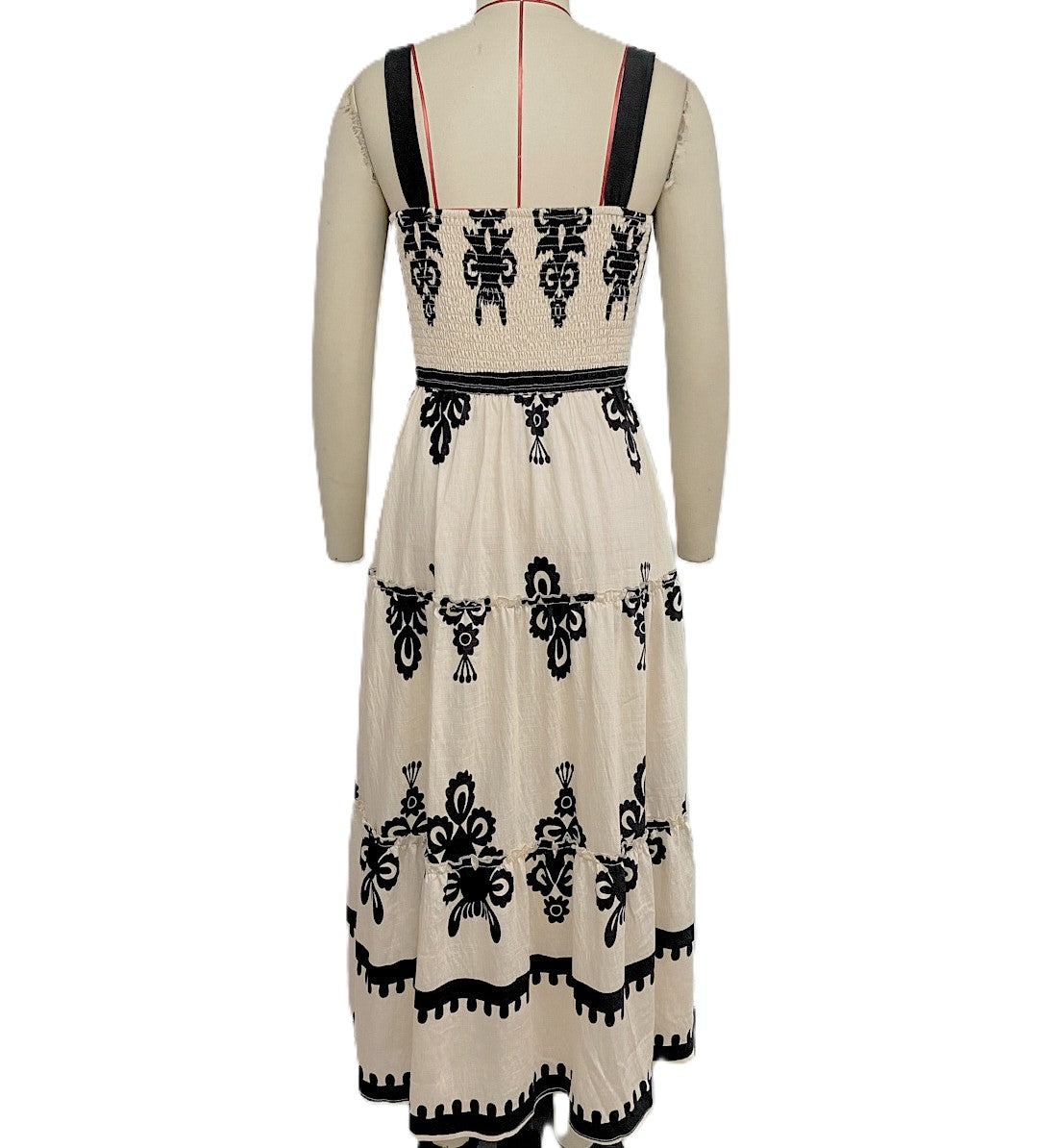 Folk Embroidered Tiered Maxi Dress - Apricot - 1