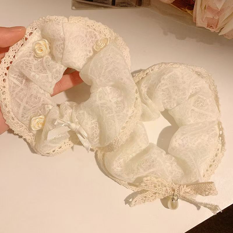 Vintage Lace Scrunchie With Pearl Bow - view 2