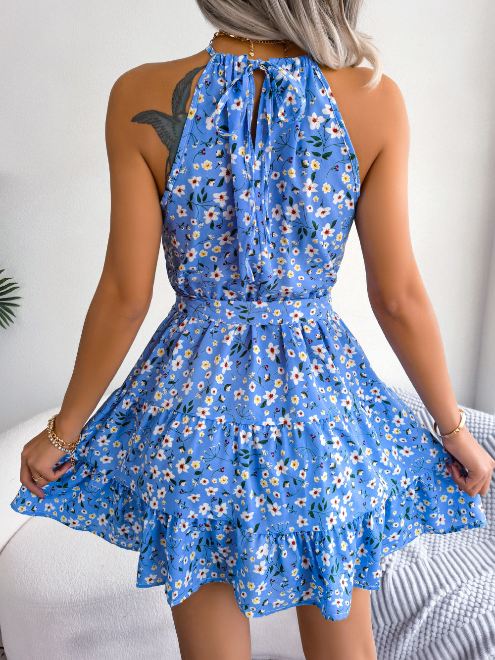 Ditsy Floral Halter Neck Ruffle Mini Dress - view 7