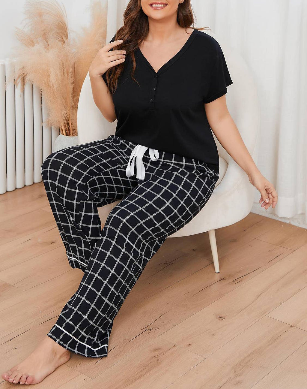 Plus Size Plaid Pajama Pants Set