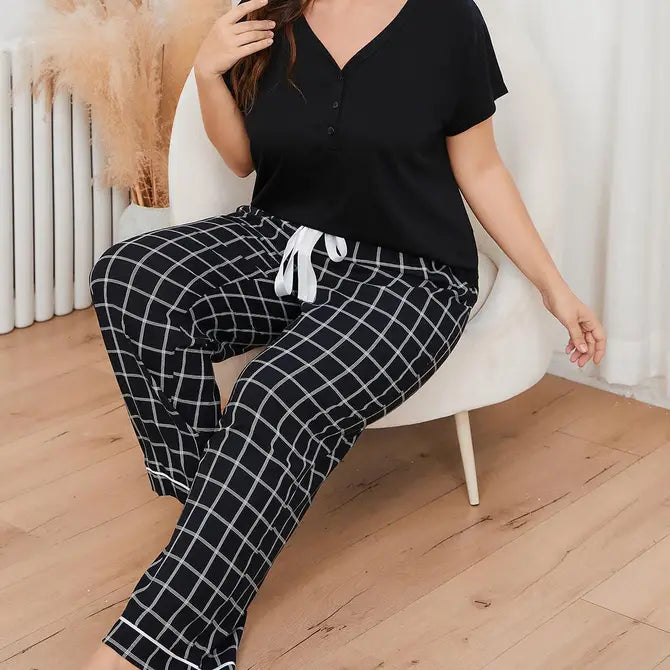 Plus Size Plaid Pajama Pants Set - view 1