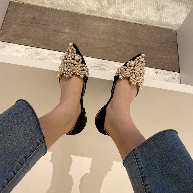 Pearl Embellished Pointed Toe Flats