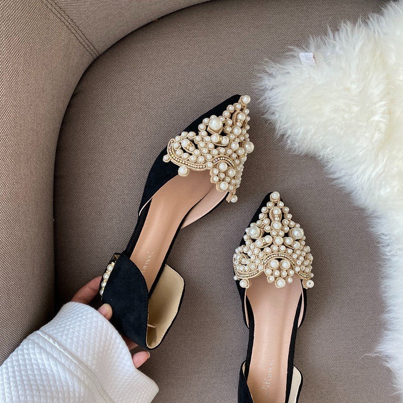 Pearl Embellished Pointed Toe Flats