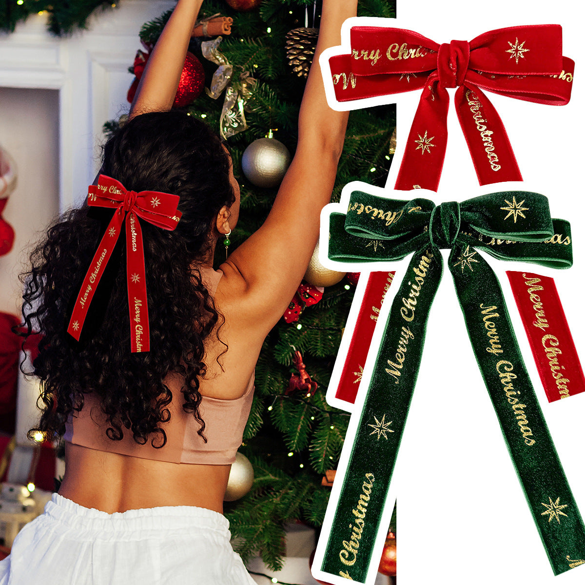 Snowflake Foil Velvet Festive Bow Clip