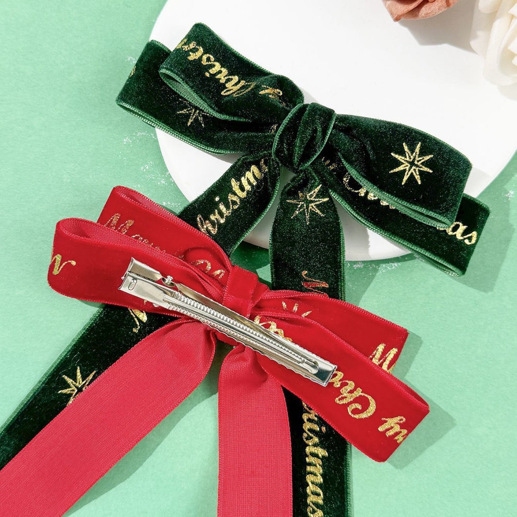 Snowflake Foil Velvet Festive Bow Clip - view 3