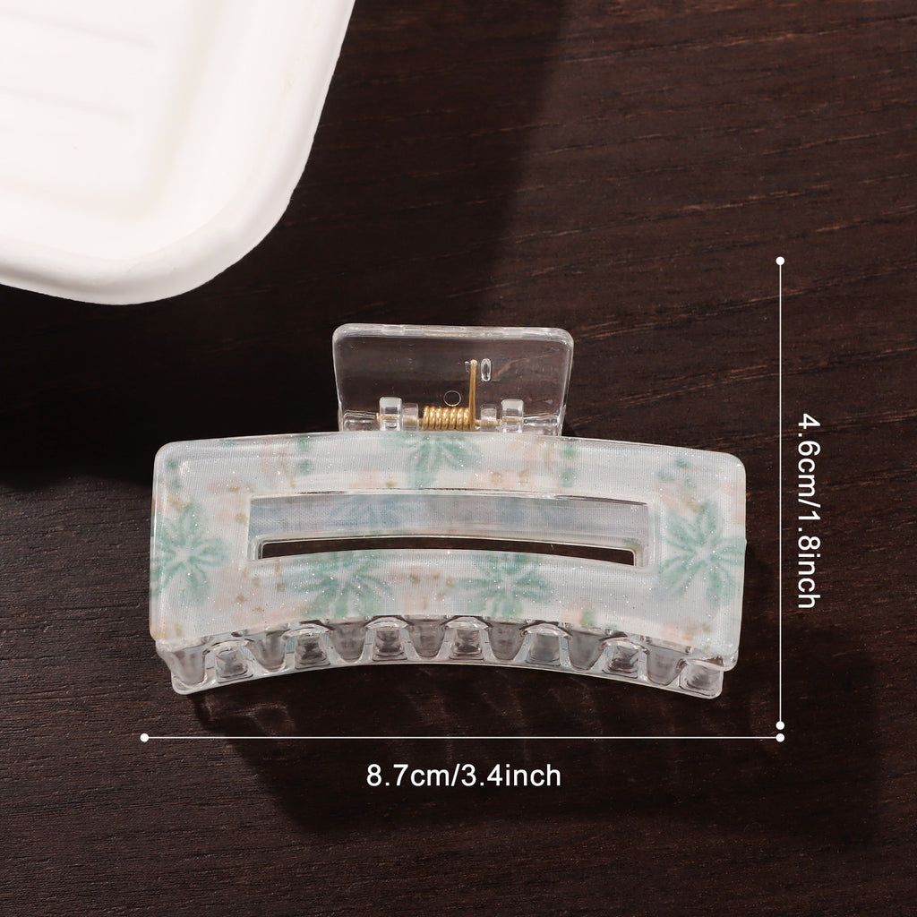 Pressed Floral Rectangle Hair Claw Clip - Green