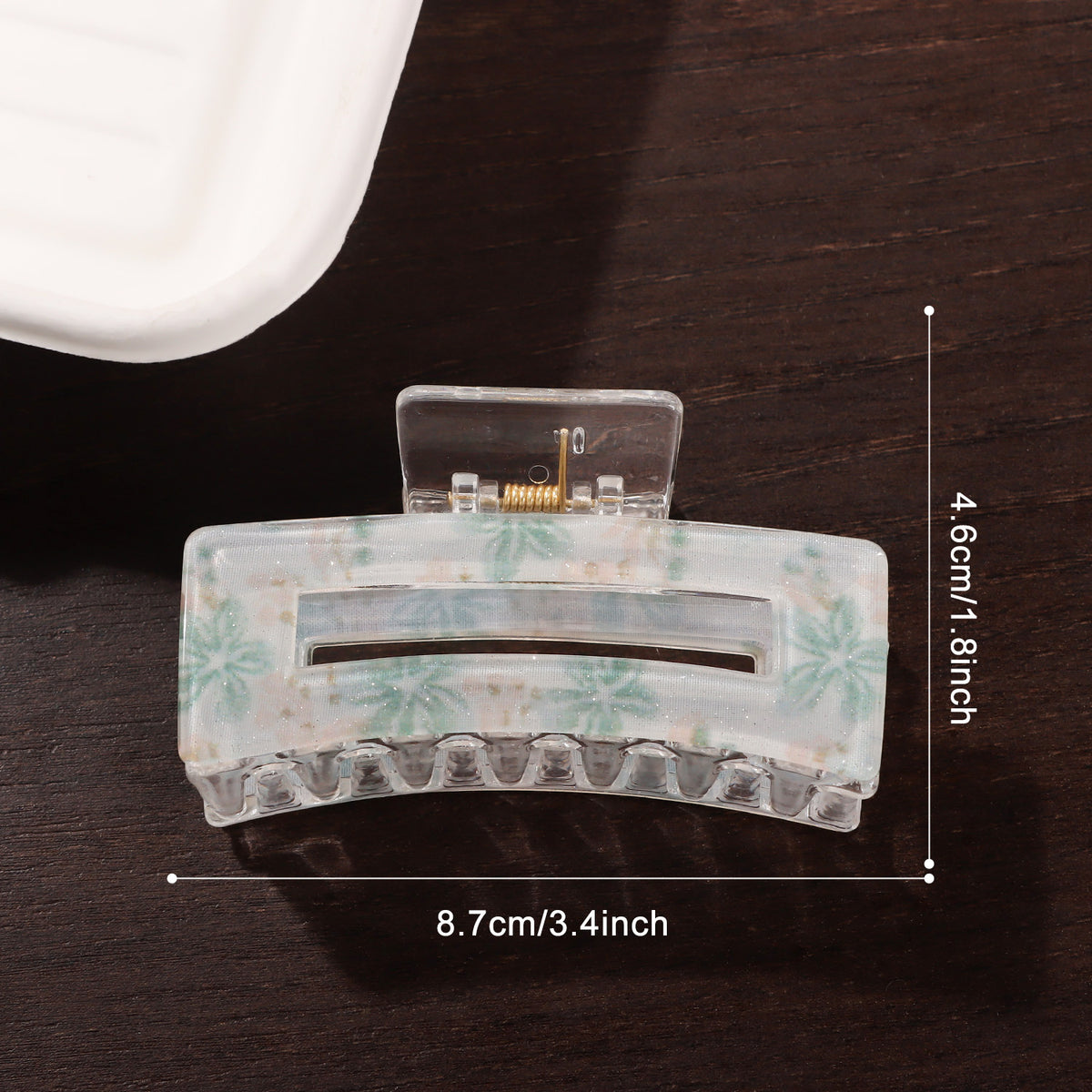 Pressed Floral Rectangle Hair Claw Clip - Green