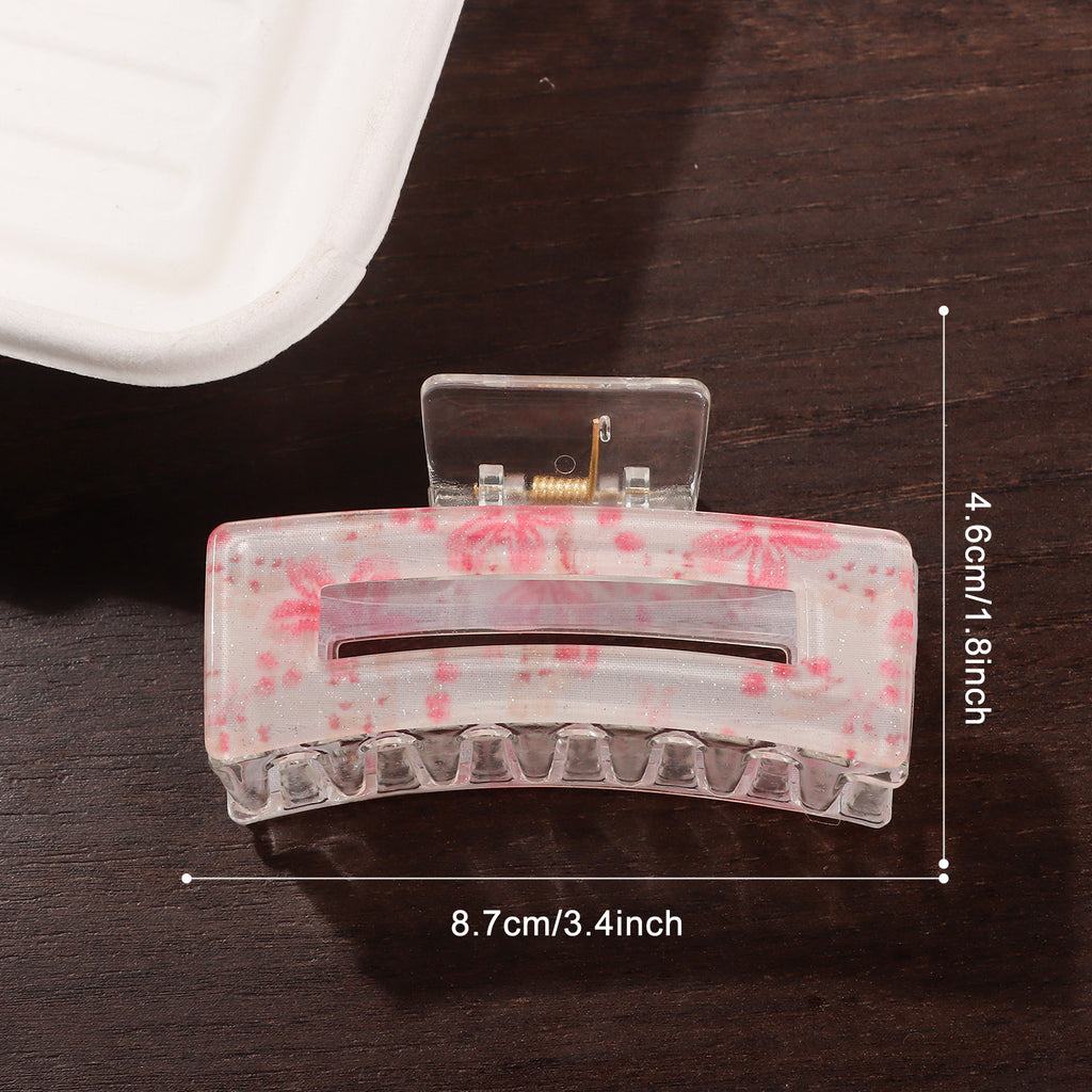 Pressed Floral Rectangle Hair Claw Clip - Pink